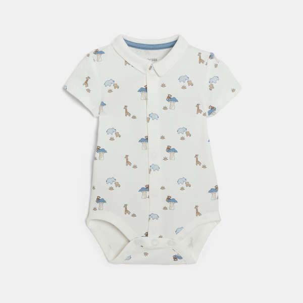 سالوبيت قصير من القطن الفاخر وبودي برسوم حيوانات باللون الأزرق للفتيان الصغار.